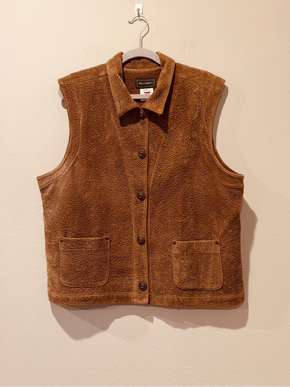 Vintage Willowbend Brown Button Up Fleece Vest XL Western Rodeo Boho Utility USA